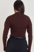 Ardore London women’s fitted espresso brown cardigan in structured knit