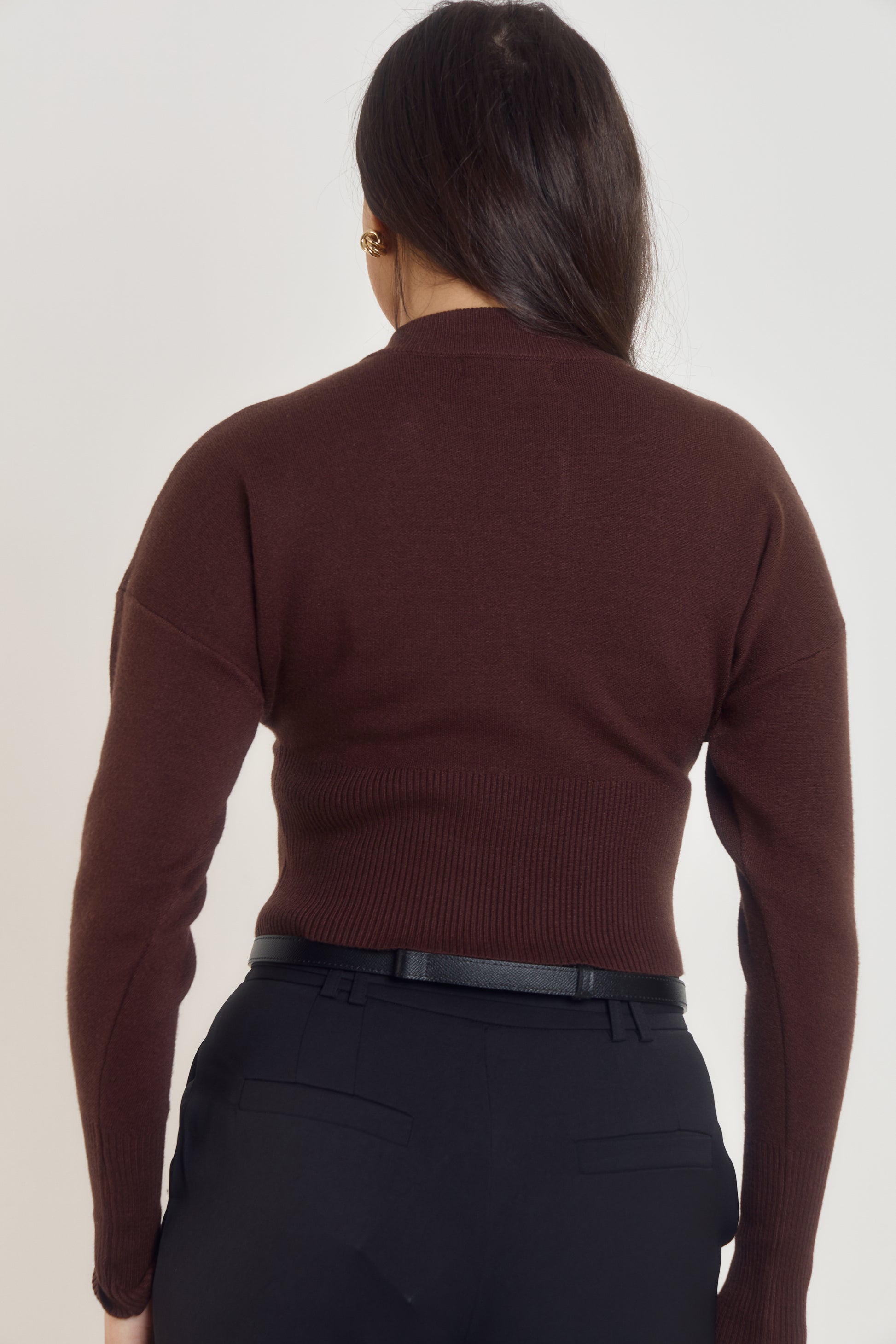 Ardore London women’s fitted espresso brown cardigan in structured knit
