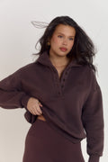 Ardore London oversized brown button-up collared sweater in premium cotton