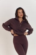 Ardore London relaxed fit brown cotton collared heavy weight sweater for women