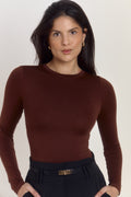 Premium thick shaping bodysuit in rich chocolate brown with rounded neckline