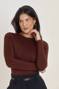 Ardore London long sleeve chocolate brown seamless compression bodysuit