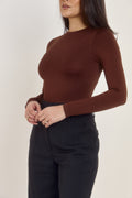 Ardore London structured chocolate brown long sleeve shaping bodysuit