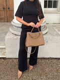 Ardore London Tailoring Sculpted High Neck Top and Tailoring Belted Wide Leg Trousers in Classic Noire, styled together for a sophisticated office-ready look in premium soft fabric