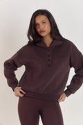 Women’s oversized brown premium cotton sweater with button front