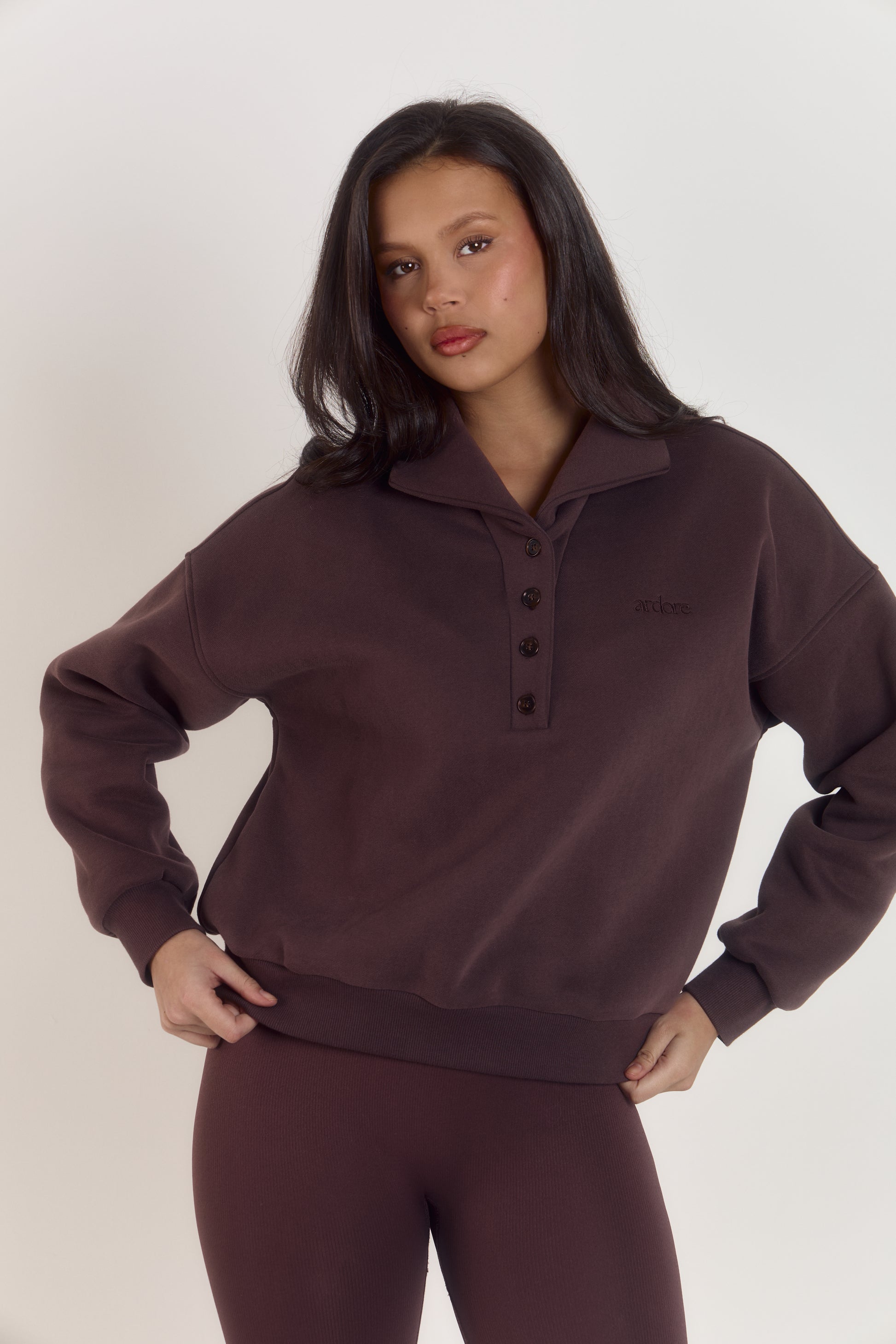 Women’s oversized brown premium cotton sweater with button front