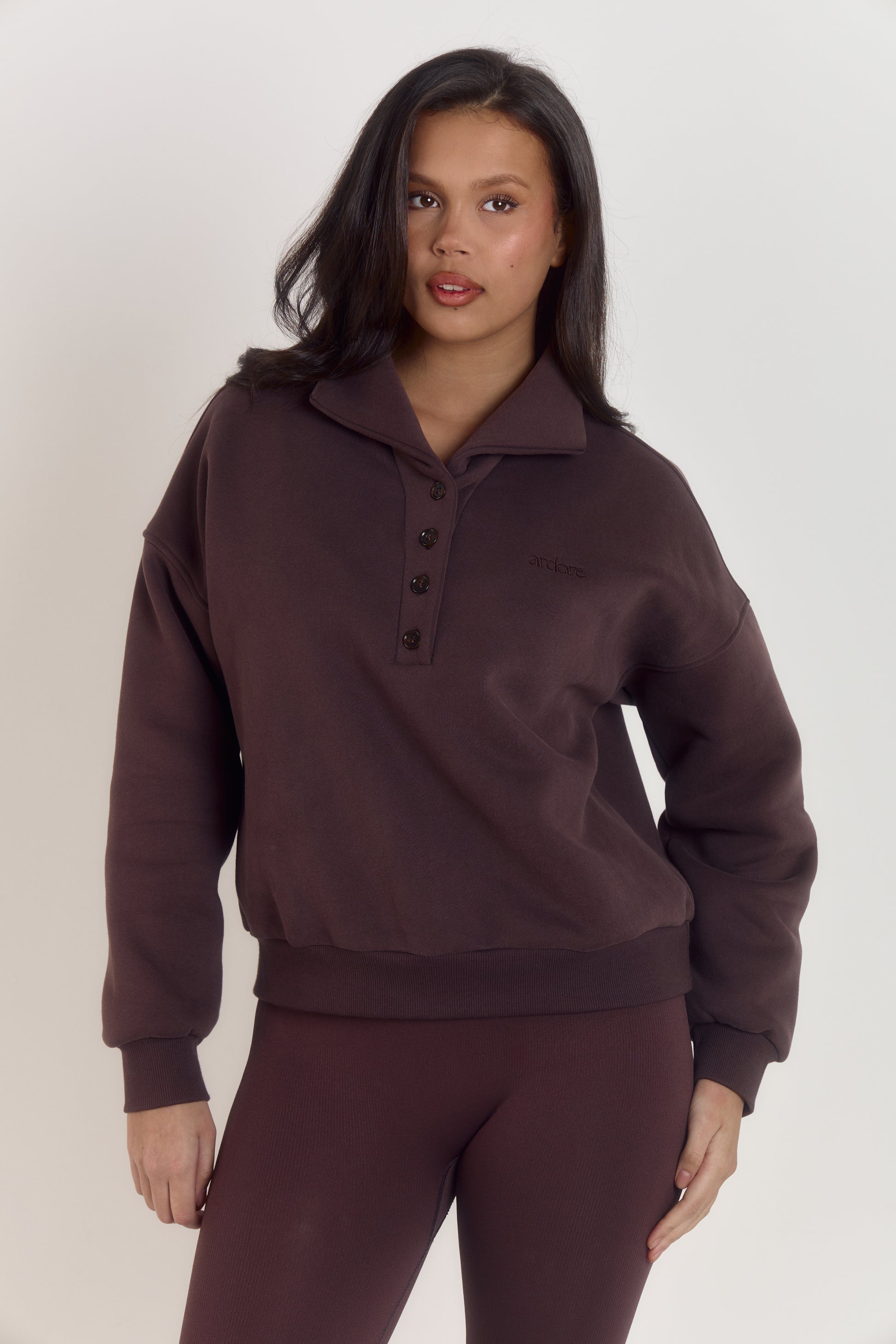 Ardore London women’s premium brown oversized cotton sweater with collar