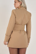 Front-View-Signature-Oversized-Belted-Blazer-Dress-Caramel-Creme-Ardore-London